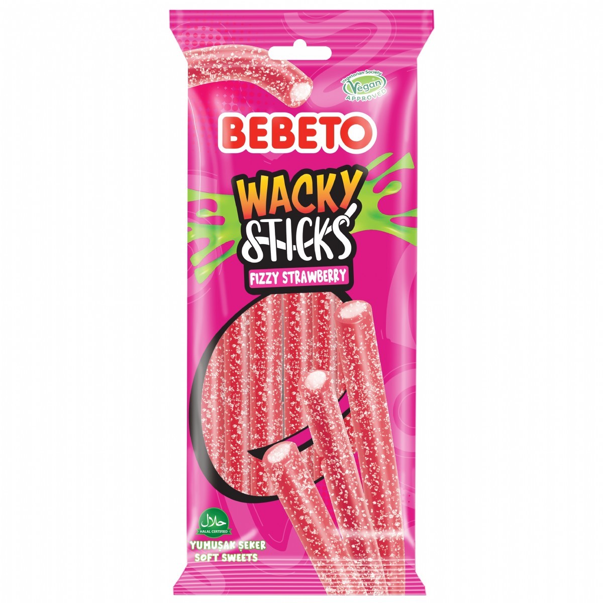 BEBETO WACKY STICKS FIZZY STRAWBERRY 75GR
