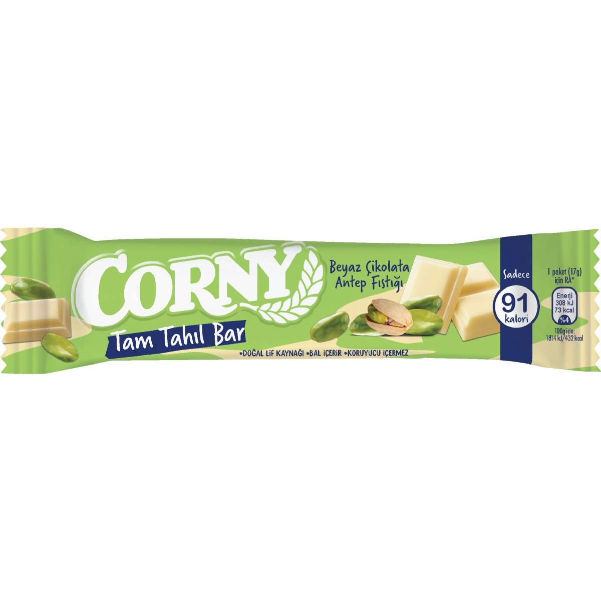CORNY TAM TAHILLI ANTEP FISTIKLI BEYAZ ÇİKOLATALI BAR 20GR