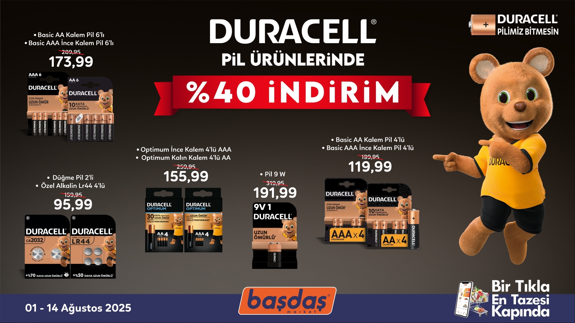 Duracell Pil Ürünlerinde %40 İndirim